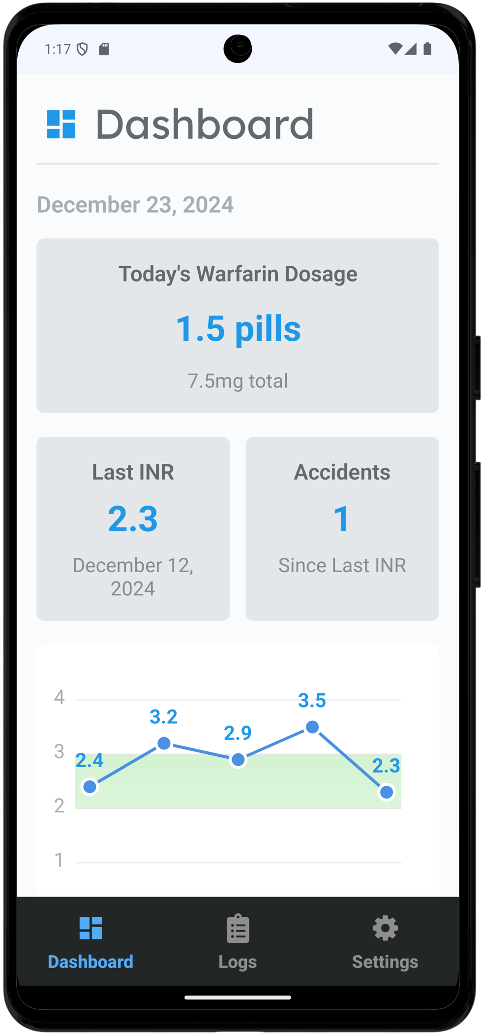 Warfarin Tracker App Screenshot